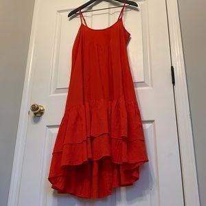 Red High Low Dress with Ruffled Hem